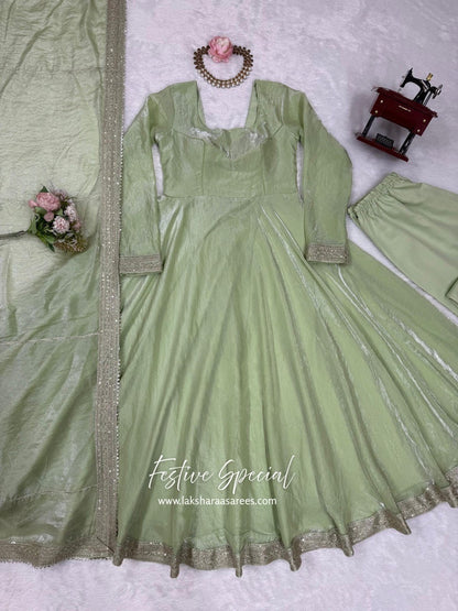 Pastel Shimmer Green Anarkali Suit