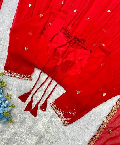 Red Anarkali Suit x Halter Tassel Style