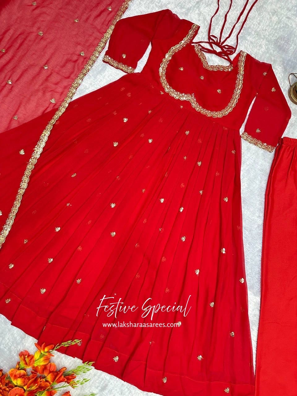 Red Anarkali Suit x Halter Tassel Style