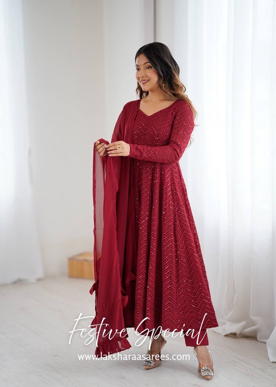 red anarkali dress Premium Maroon Red Anarkali Suit – Laksharaa Sarees