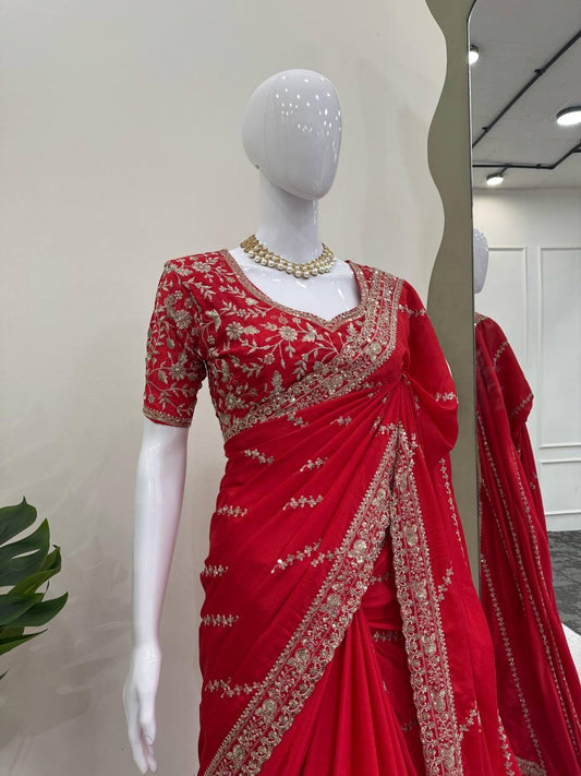ADVINAA — Premium Georgette Red Saree