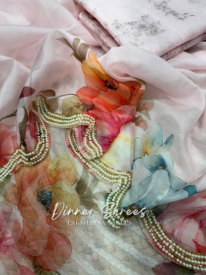 FLORENCE — Pearl Border Partywear Georgette Floral Saree - Laksharaa Sarees