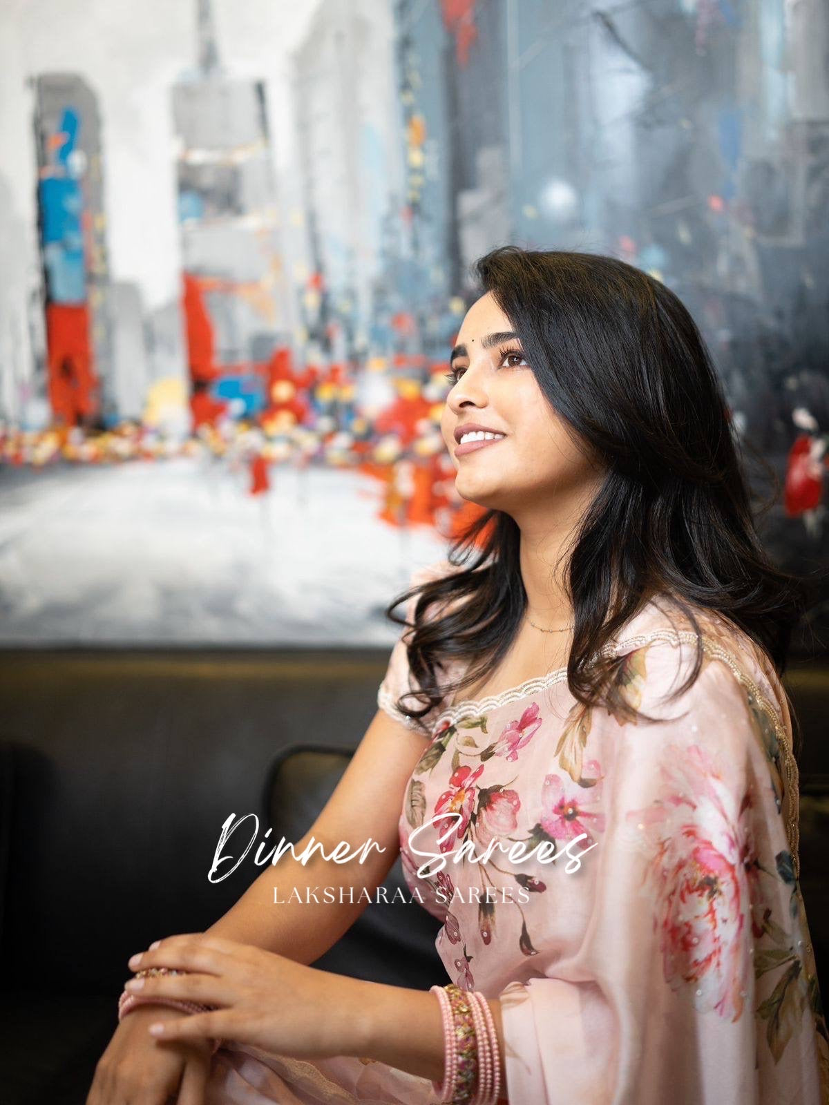 FLORENCE — Pearl Border Partywear Georgette Floral Saree - Laksharaa Sarees