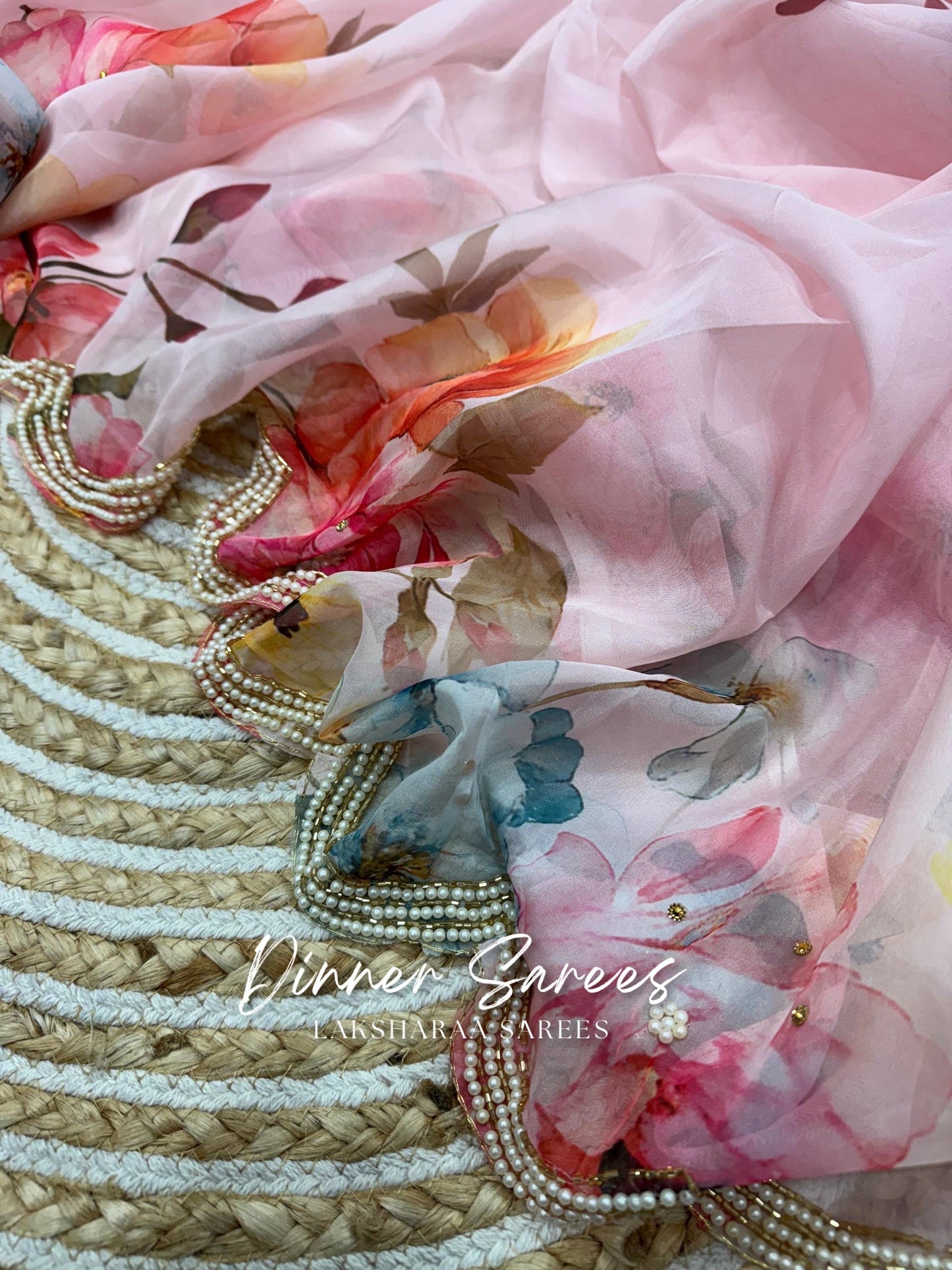 FLORENCE — Pearl Border Partywear Georgette Floral Saree - Laksharaa Sarees