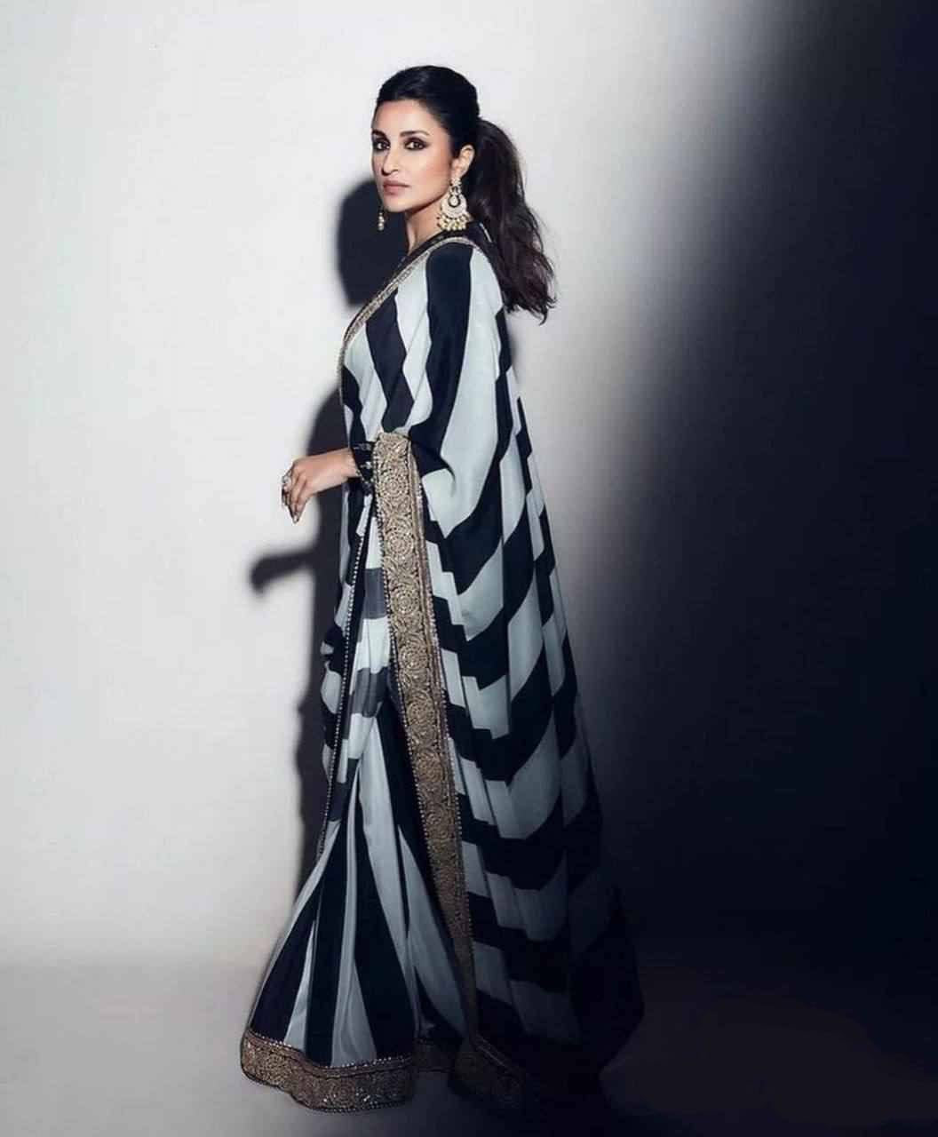 Black & White Partywear Georgette Saree