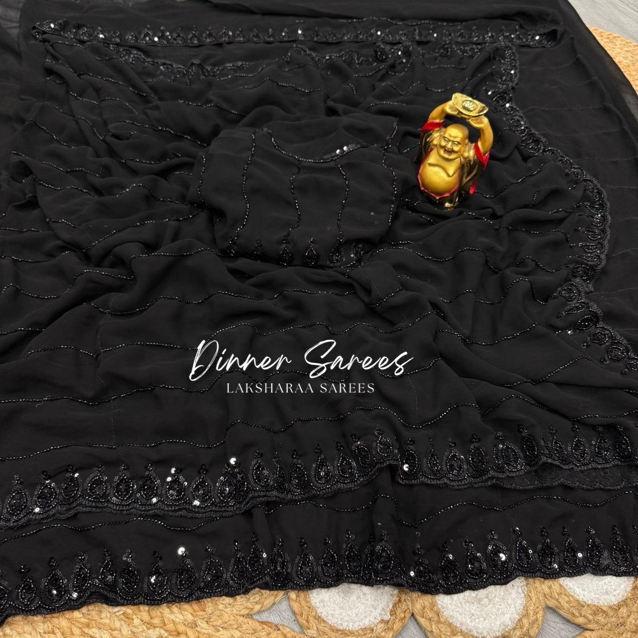 REENAA - Premium Black Beaded Georgette Partywear Saree - Laksharaa Sarees