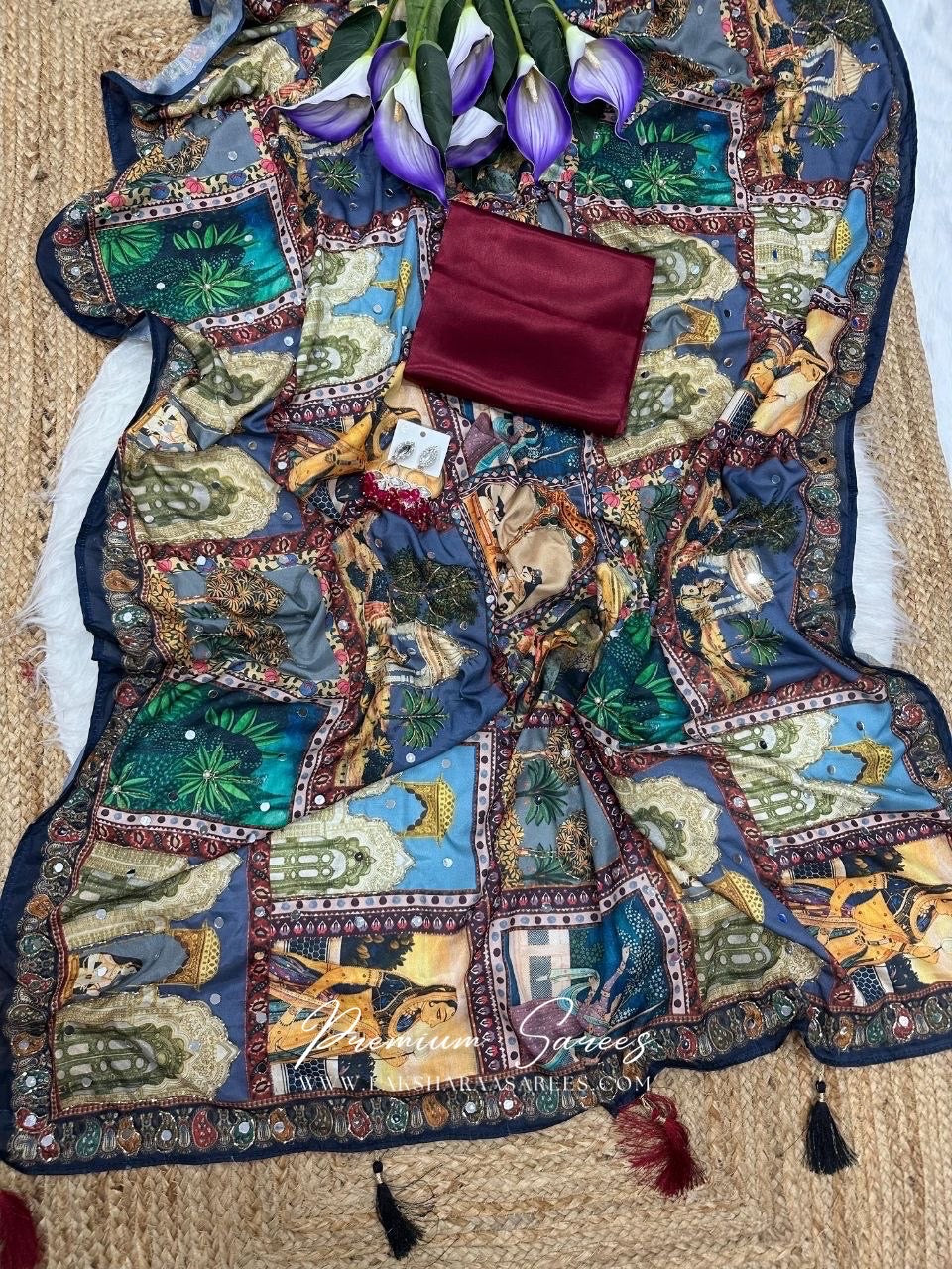 RAJVAARI — Mirrorwork Ajrakh Saree
