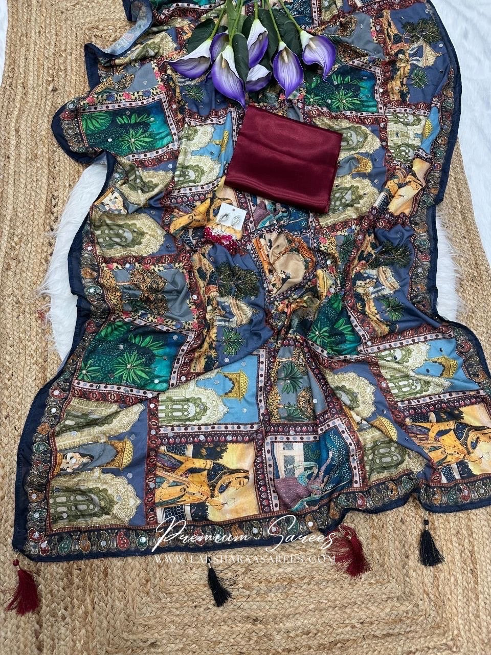 RAJVAARI — Mirrorwork Ajrakh Saree
