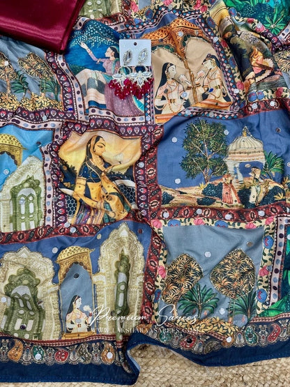 RAJVAARI — Mirrorwork Ajrakh Saree