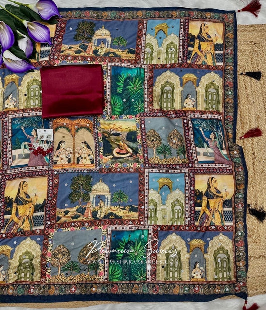 RAJVAARI — Mirrorwork Ajrakh Saree