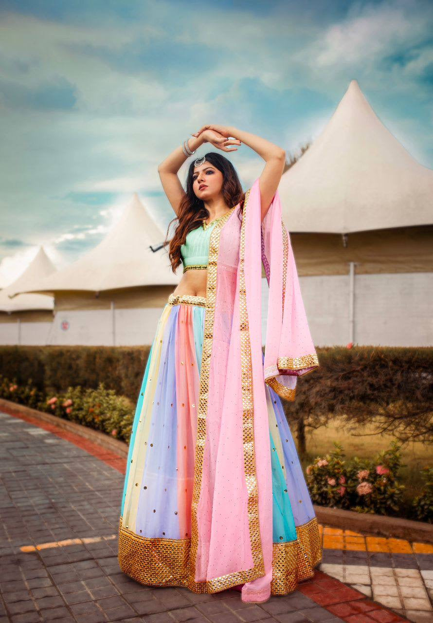 Rainbow x Mint Green Lehenga