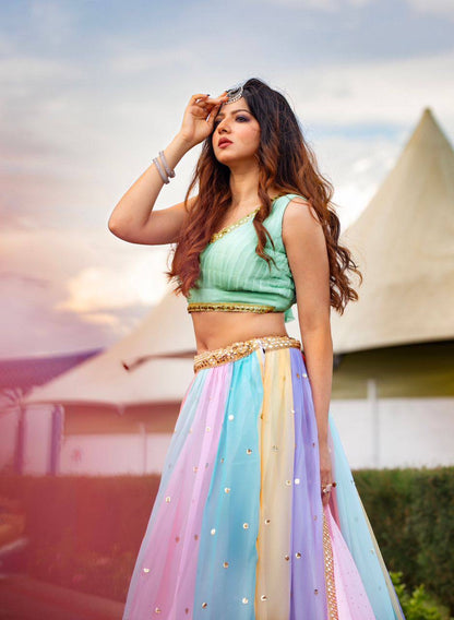 Rainbow x Mint Green Lehenga