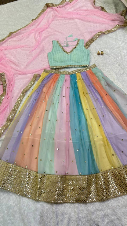 Rainbow x Mint Green Lehenga