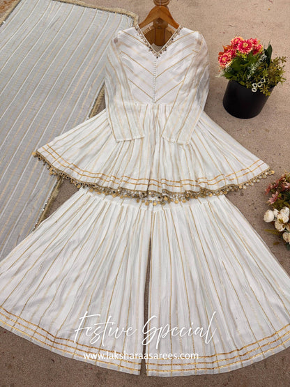Chanderi Peplum Style White Sharara Suit