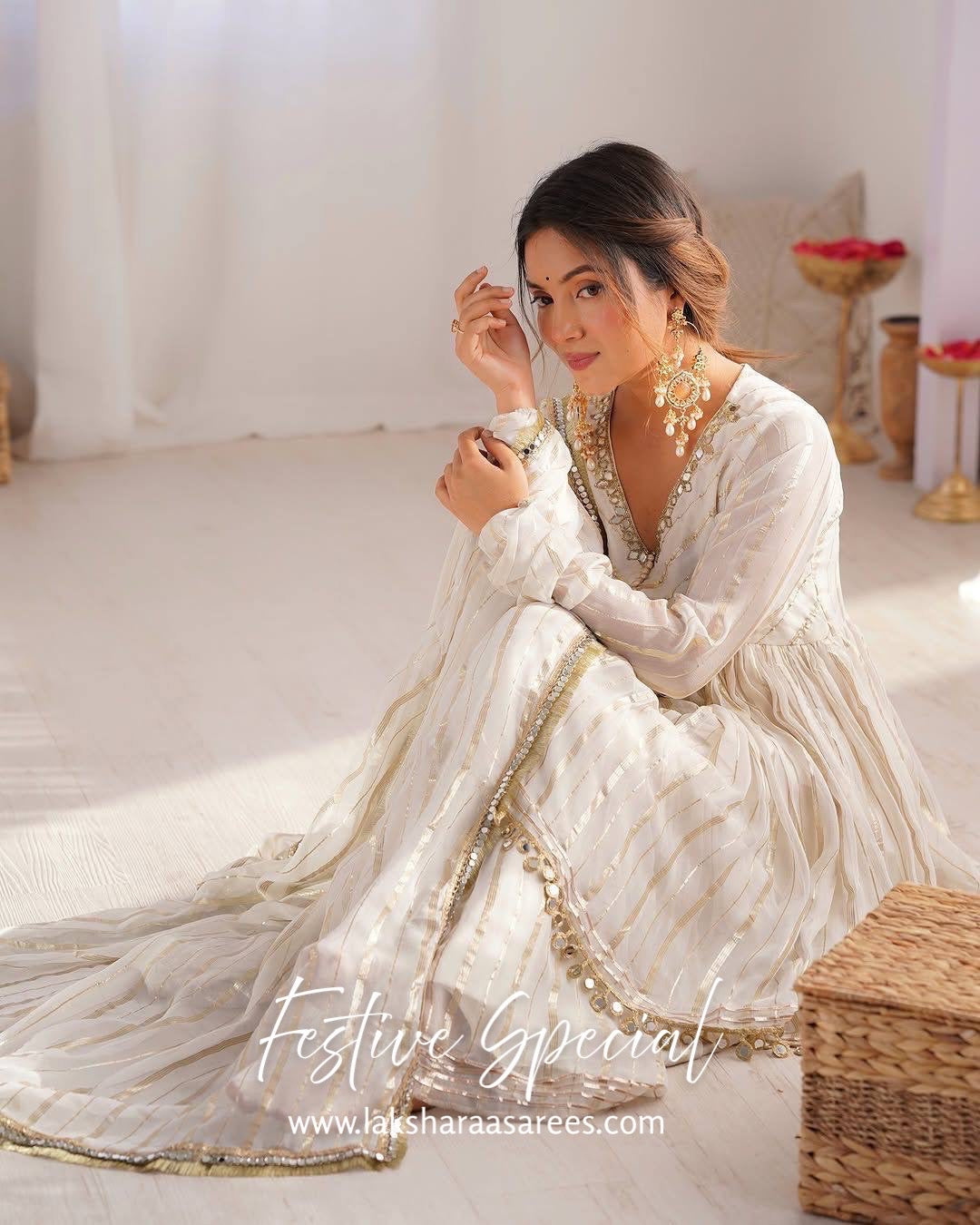 Chanderi Peplum Style White Sharara Suit