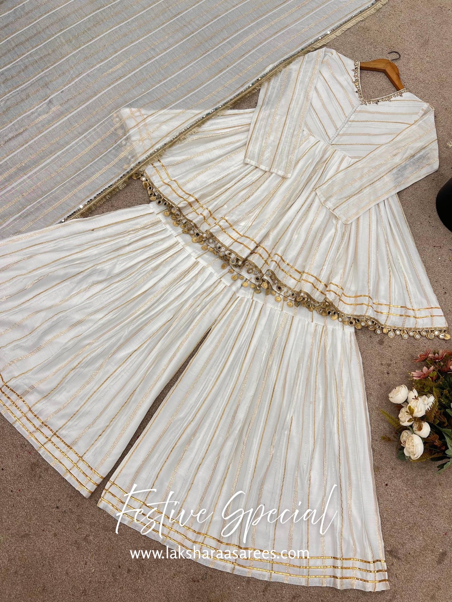Chanderi Peplum Style White Sharara Suit