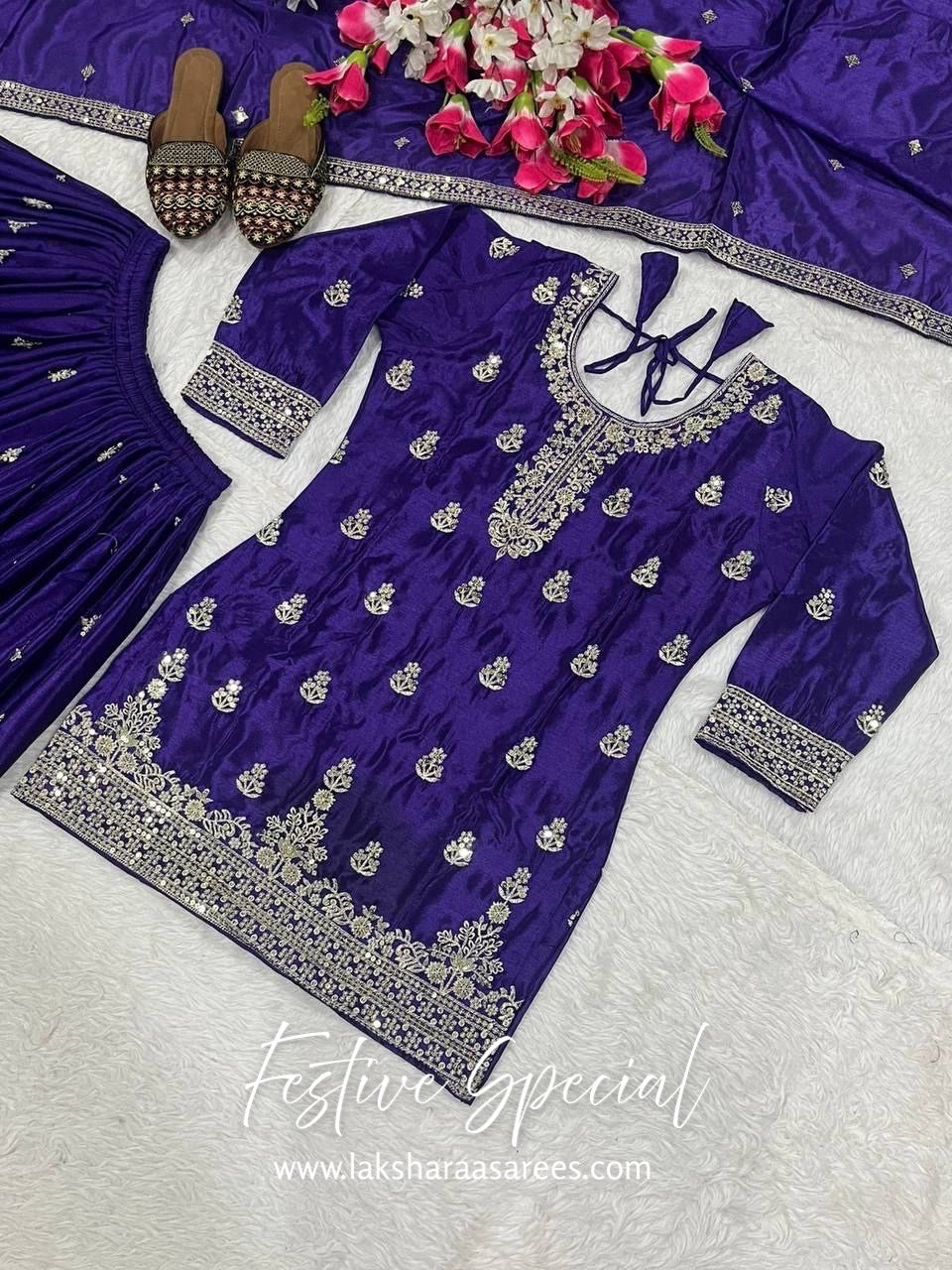 MERAKI — Designer Chinon Silk Pallazo Suit