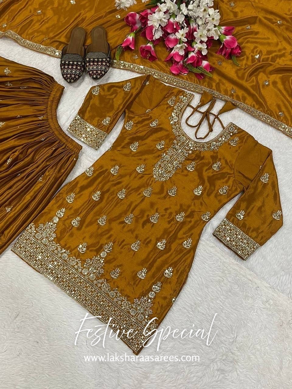 MERAKI — Designer Chinon Silk Pallazo Suit