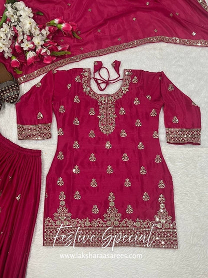 MERAKI — Designer Chinon Silk Pallazo Suit
