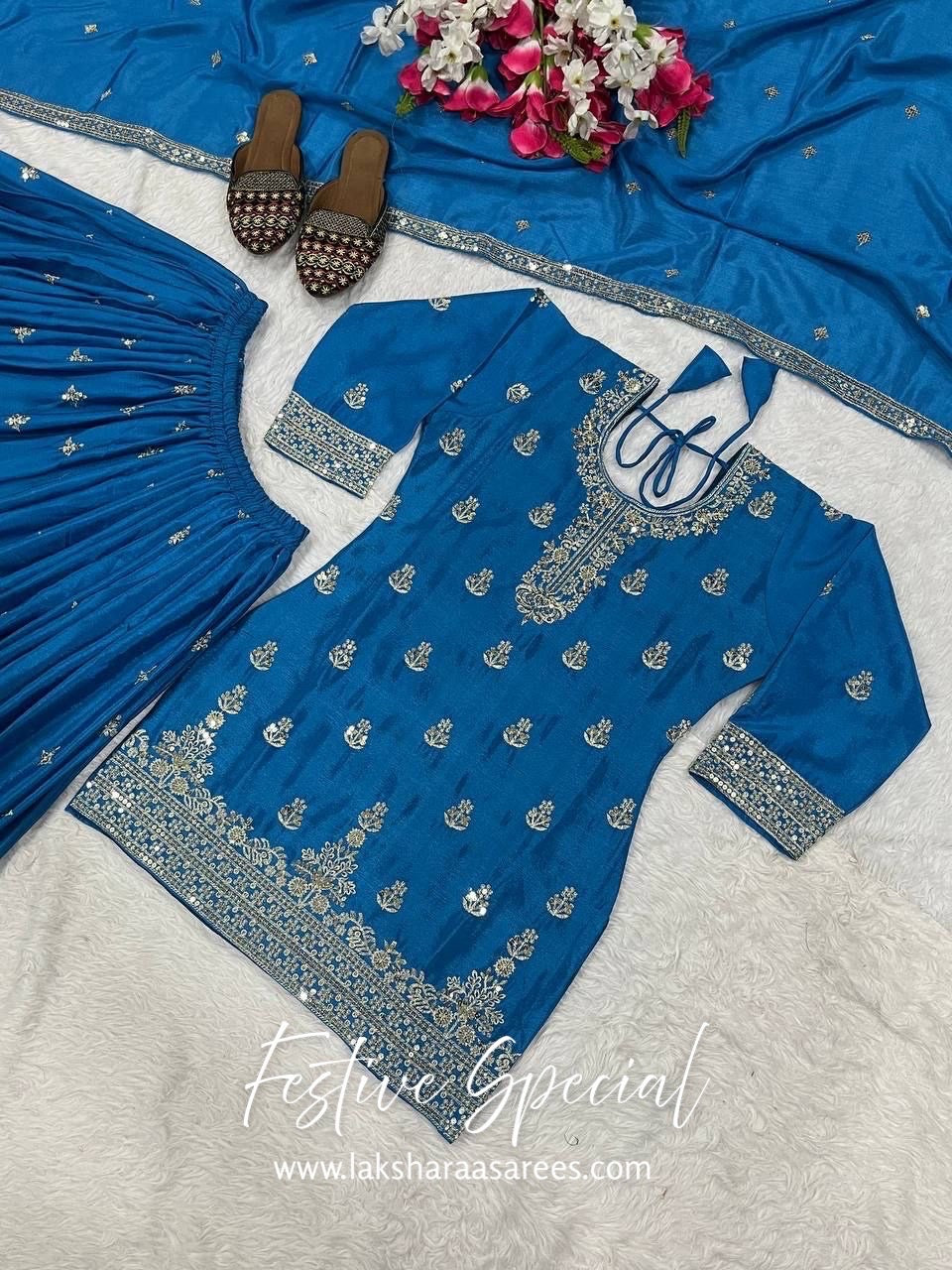 MERAKI — Designer Chinon Silk Pallazo Suit