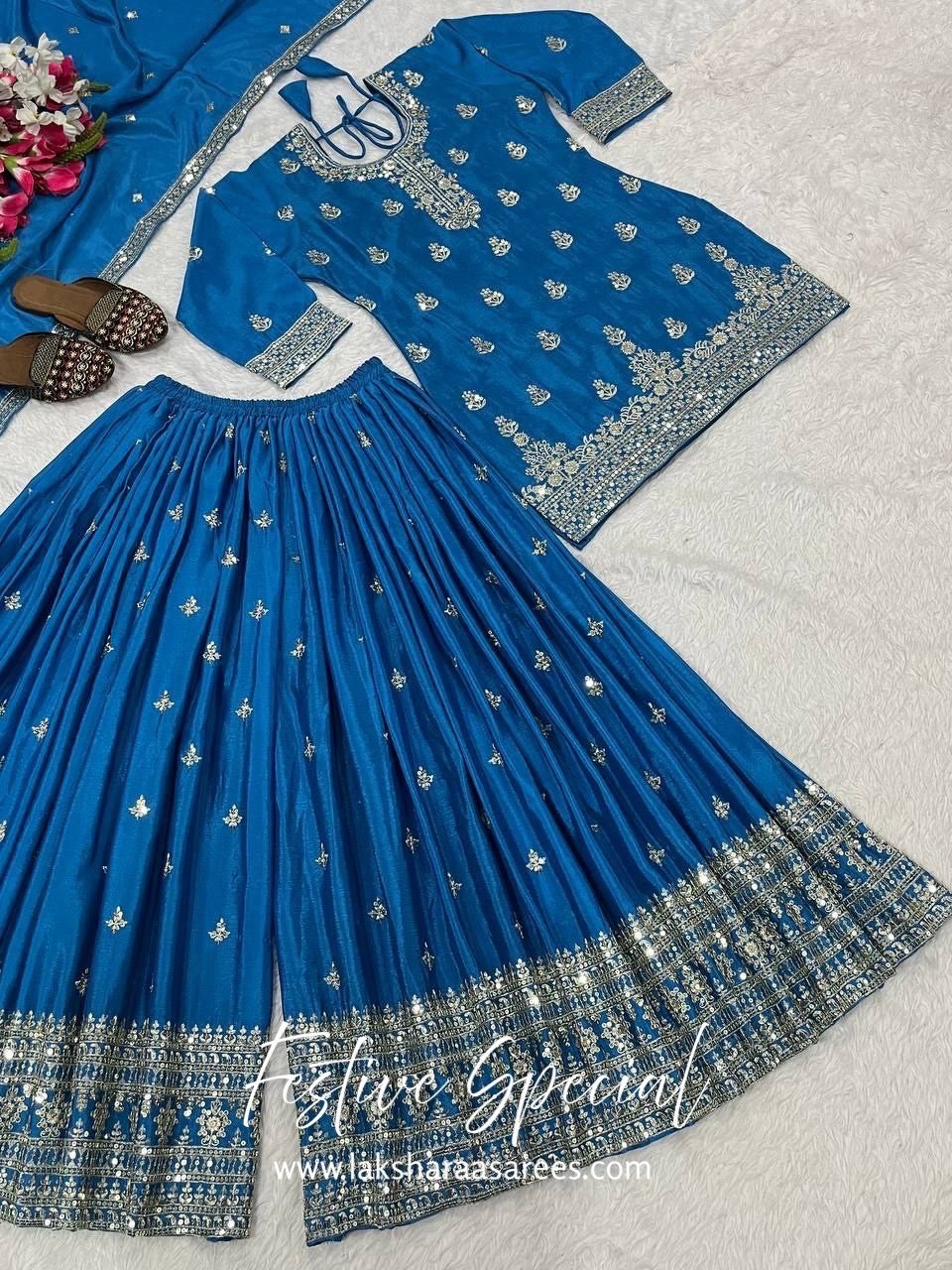 MERAKI — Designer Chinon Silk Pallazo Suit