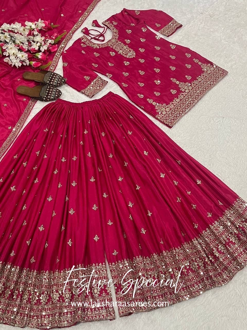 MERAKI — Designer Chinon Silk Pallazo Suit