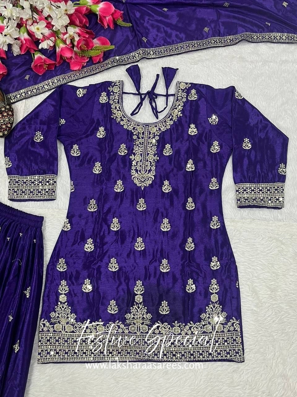 MERAKI — Designer Chinon Silk Pallazo Suit