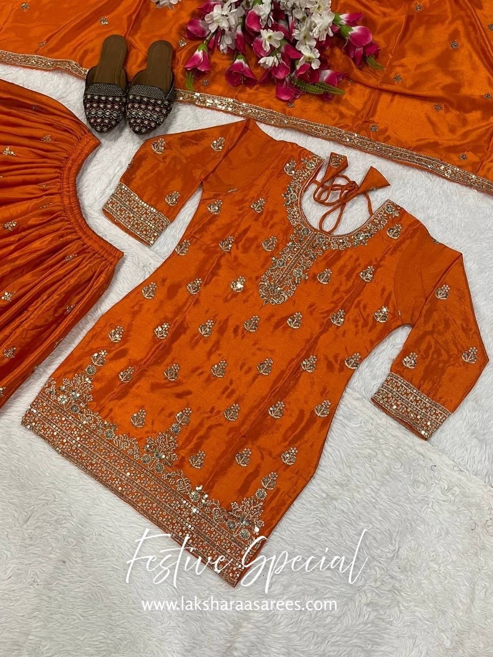 MERAKI — Designer Chinon Silk Pallazo Suit