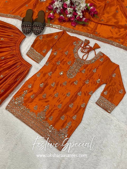 MERAKI — Designer Chinon Silk Pallazo Suit