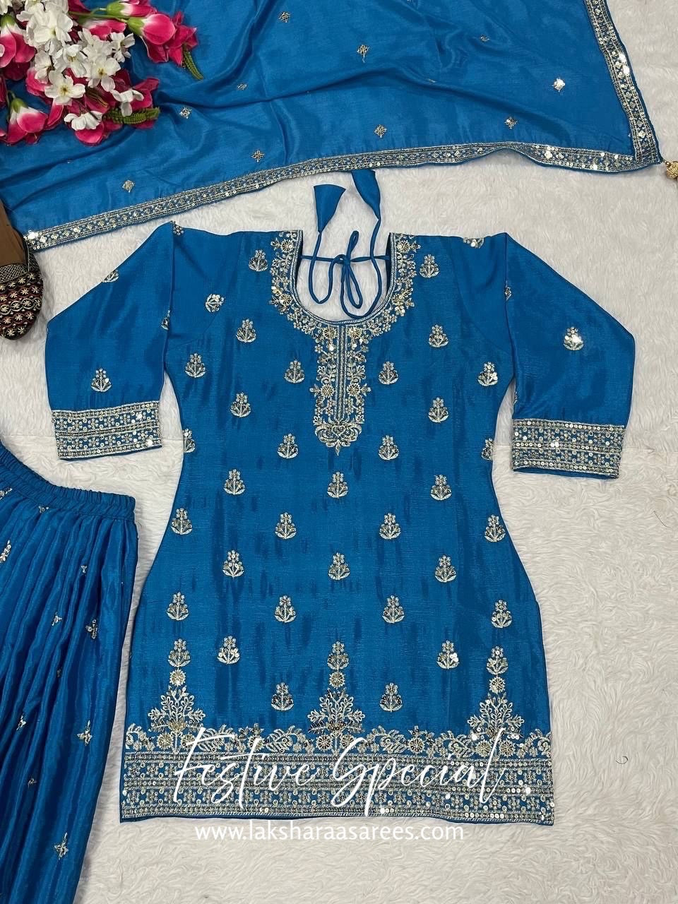 MERAKI — Designer Chinon Silk Pallazo Suit