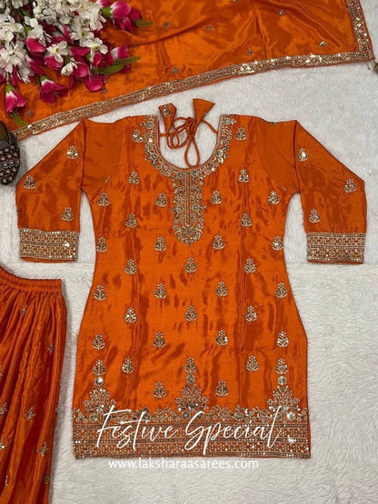 MERAKI — Designer Chinon Silk Pallazo Suit