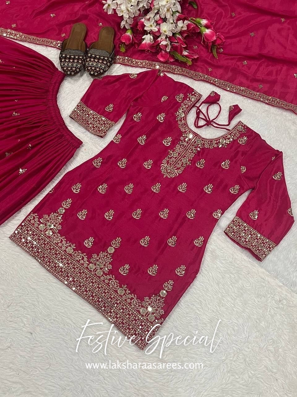 MERAKI — Designer Chinon Silk Pallazo Suit