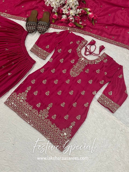 MERAKI — Designer Chinon Silk Pallazo Suit