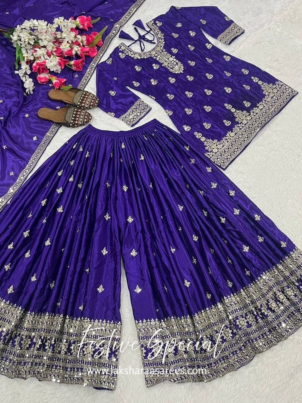 MERAKI — Designer Chinon Silk Pallazo Suit