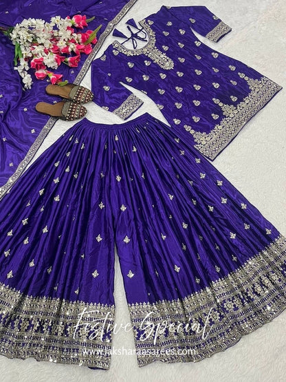 MERAKI — Designer Chinon Silk Pallazo Suit