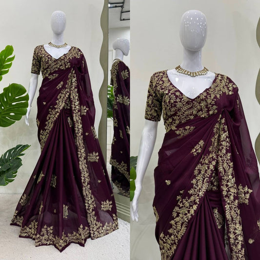 Premium Purple Rangoli Silk Dinner Saree