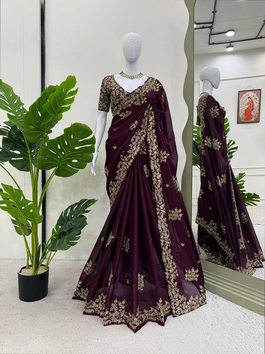 Premium Purple Rangoli Silk Dinner Saree