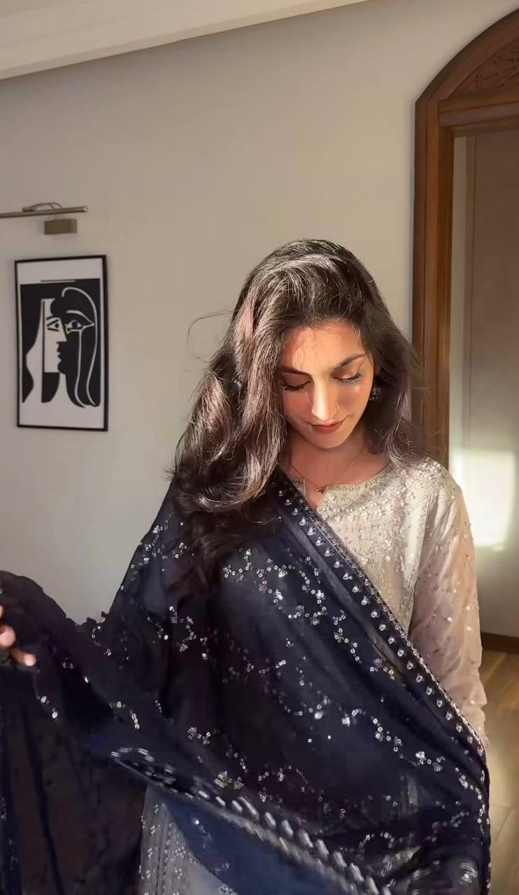 ARISHA — Grey x Blue Sharara Suit