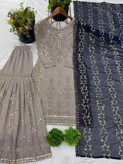 ARISHA — Grey x Blue Sharara Suit