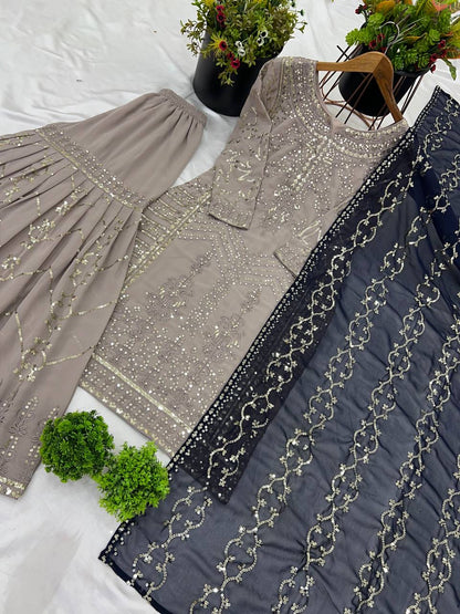 ARISHA — Grey x Blue Sharara Suit