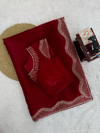 Red Romance Shimmer Saree