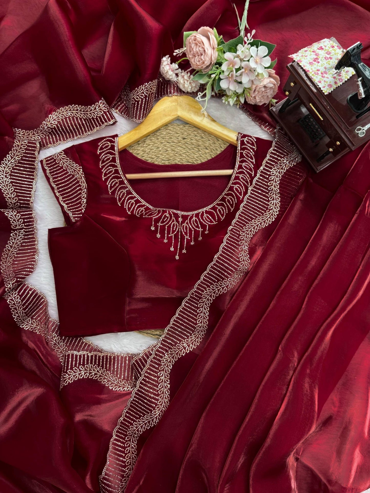 Red Romance Shimmer Saree