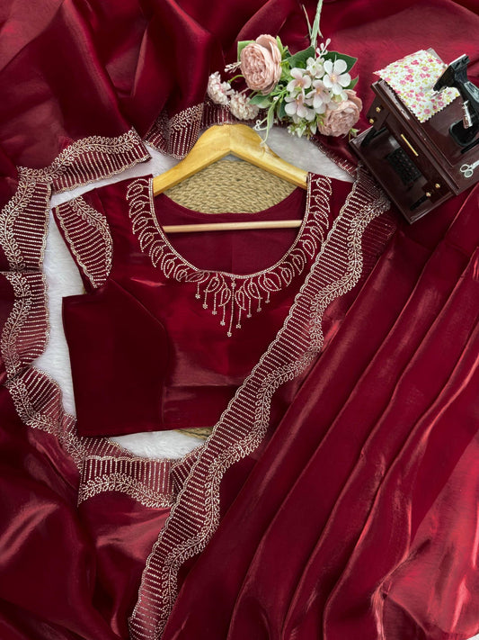 Red Romance Shimmer Saree
