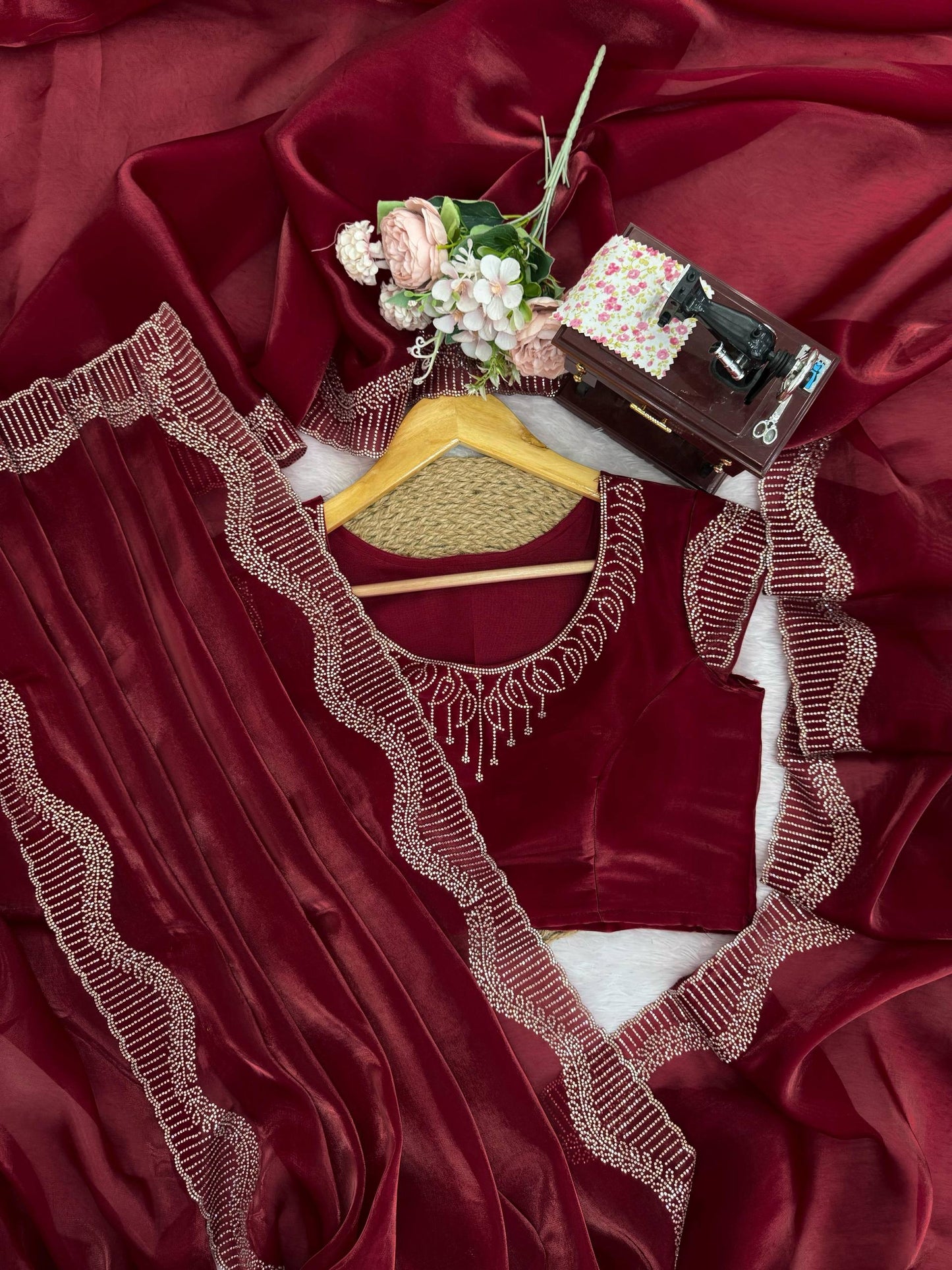 Red Romance Shimmer Saree
