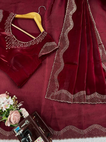 Red Romance Shimmer Saree