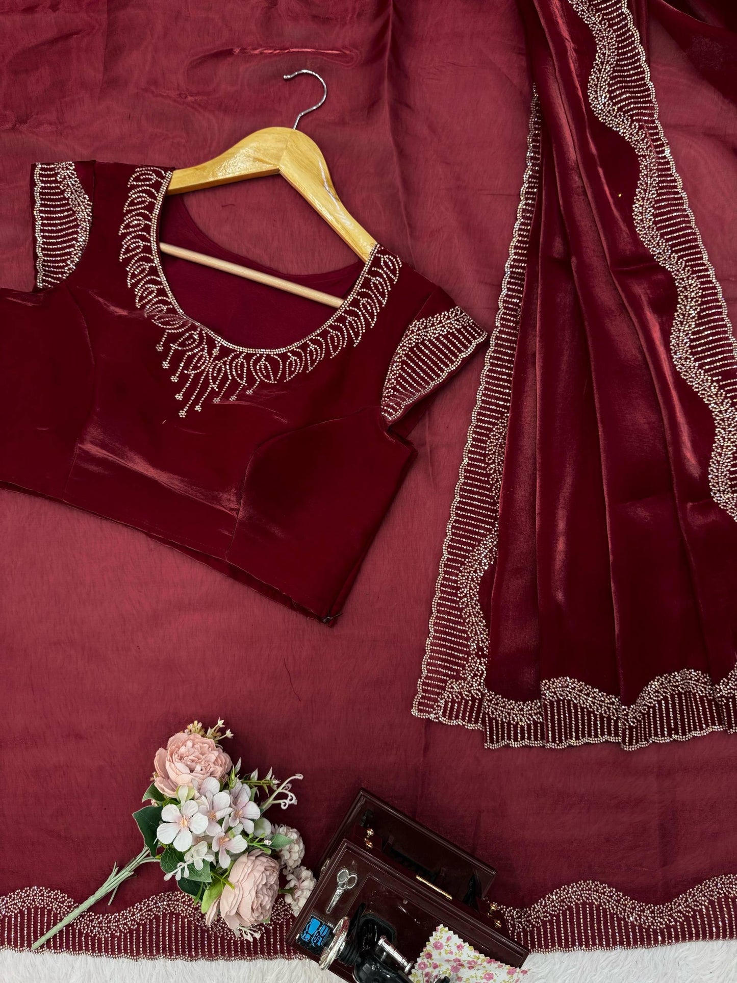 Red Romance Shimmer Saree