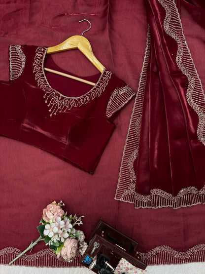 Red Romance Shimmer Saree