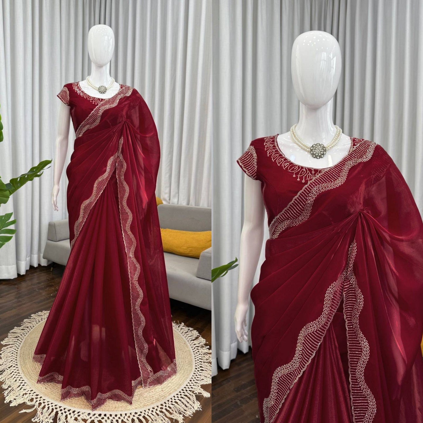 Red Romance Shimmer Saree