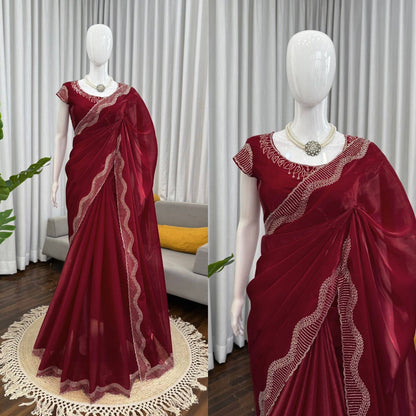 Red Romance Shimmer Saree
