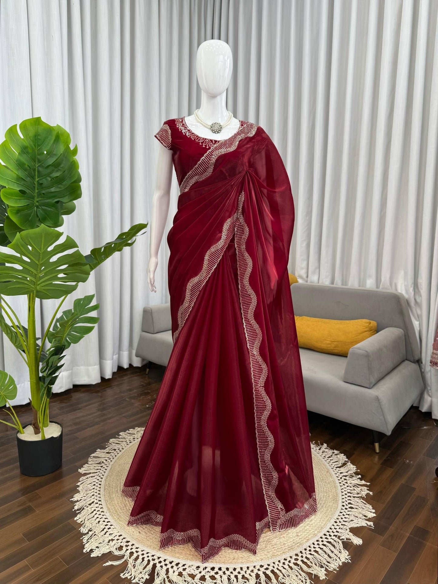 Red Romance Shimmer Saree